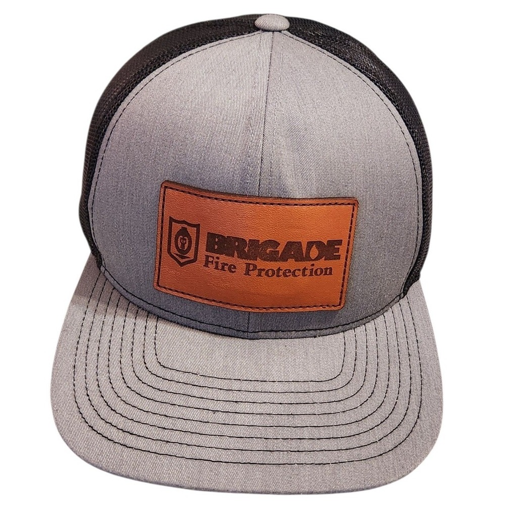 Brigade Fire Protection Trucker Hat Leather Patch Mesh Back Cap Mens Gray Black